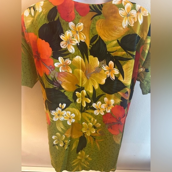 Sears Vintage 70s Hawaiian Fashions Button Up Short Sleeve Shirt Green Women - Picture 3 of 10